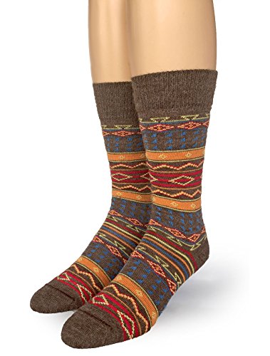 Warrior Alpaca Socks - Alpaca Wool Dress Socks, Designer Series - Desert Design (Large, Tribal)
