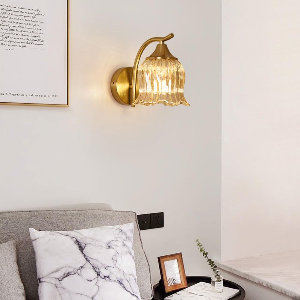 Kinkiet retro, lampa ścienna w stylu vintage, E27, klosz szklany w stylu rustykalnym, lampka nocna w kształcie kwiatu, 1 płomień, lampa florencka, romantyczne oświetlenie ścienne do sypialni, salonu i