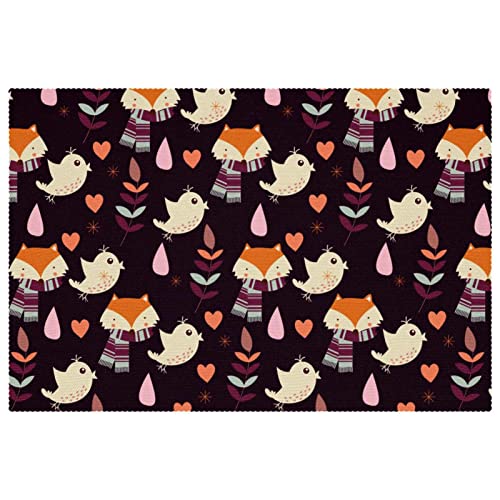 Set de table renard et oiseaux lot de 6 lavable pour table salle à manger - 2