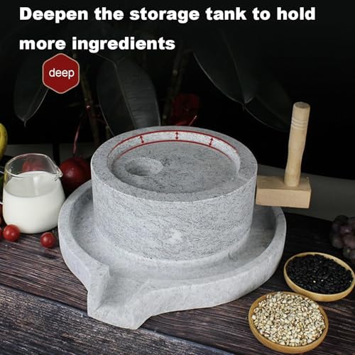 Steinmühle für Trocken/Nassmahlen, Natürliche Granit-Lebensmittelmühle für Tofu, Sojamilch, Sesam und Bohnen, tragbar mit Ständer