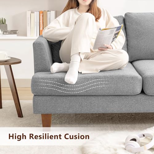 Image of Busaurus 3 Seater Sofa Couch with Deep Seats, 89 inch Mid Century Modern Upholstered Sofa with Armrests, Comfy Couches for Living Room, Bedroom, Apartment and Office, Grey
