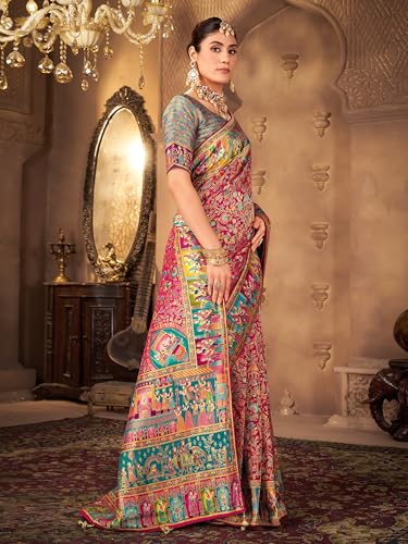 Image of Glory Sarees Women's Luxurious Dola Pure Silk Original Saree Position Print Work Madhubani Inspired Motifs Banarasi Kanjivaram Style Saree With Blouse Piece (Elegant101 Parent)