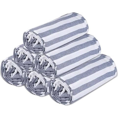 Urban Villa Set of 6 Turkish Beach Towel Oversized 36x72 Absorbent Extra Large - Sand Free Quick Dry Pestemal Bath Towels - Lightweight Travel Cruise Camping Spa Towels - Indigo Blue Cover