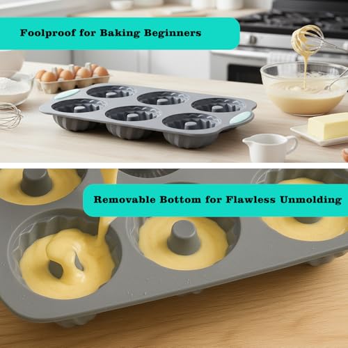 Silicone Moulds for Baking, 6 Cavity Nonstick Bagel Wreath Round Cube Tray, Donut Pan, Baking Maker for Muffin, Cupcake, Biscuit, Gift for Mother's Day(Size A) - Image 5