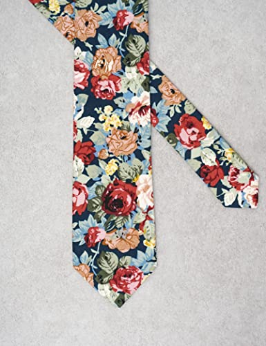 Image of BELLUNO Men's Cotton Floral Skinny Tie, 2.5 inch Width, with Gift Box