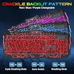 BlueFinger Gaming Keyboard Mouse Headset Combo, USB Wired Crack Backlit,114 Keys Letters Glow LED Keyboard, Red LED Light Headset for Laptop PC Computer Work and Game