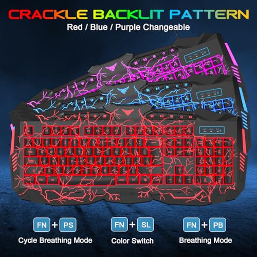 image for BlueFinger Gaming Keyboard Mouse Headset Combo, USB Wired Crack Backli