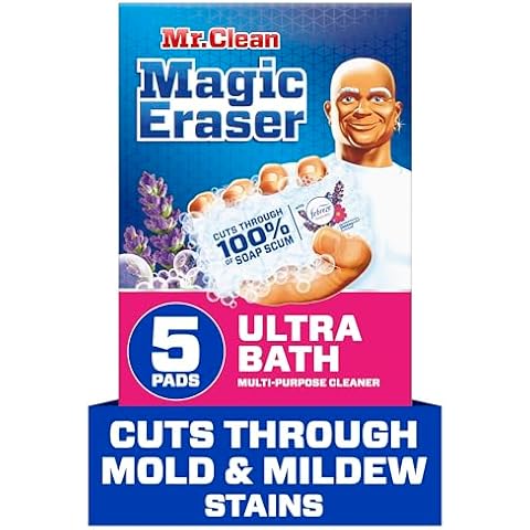 Mr. Clean Magic Eraser Sponge, Bathroom Cleaner, Shower Cleaner, Tub Cleaner, Soap Scum Remover, Bathroom Cleaning Supplies, Dawn Cleaning Power with Febreze Lavender Scent, Ultra Bath, 5ct Cover