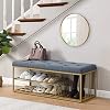 Upholstered Shoe Storage Bench Nailhead Trim Linen Ottoman Bench with Shoes Rack for End of Bed Entryway Window Bedroom Living Mudroom RoomBlue