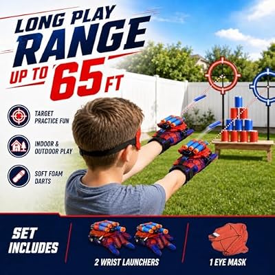 2-Pack Hero Spider Web Shooters Toys for Kids, Wrist Foam Dart Launcher Set with Mask, Gloves & 120 Soft Darts, Adjustable Strap, Indoor Outdoor Role-Play Game, Easter Basket Stuffers for Boys Girls
