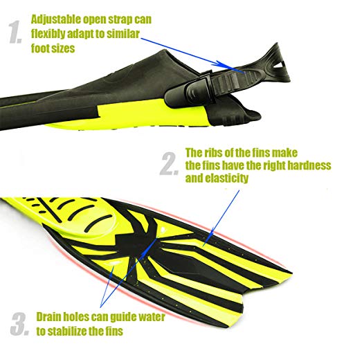 Diving Flippers Kesida Scuba Fins Available For Men & Women Snorkel Flippers With Open Heels Long Swimming Fins With Adjustable Straps For Adults (Yellow, S/M(Eu:37-40 Us Men:4-7 Us Women:5-8)) #TOP3