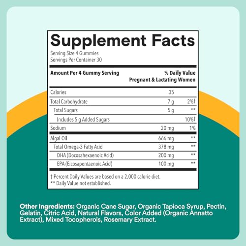 Image of SmartyPants Prenatal Omega 3 DHA Gummies, Prenatal Vitamins for Women to Support Baby Brain Development with Algal Oil, Gluten Free, Clean Label, Orange Lemon Flavor, 120 Gummies (30 Day Supply)