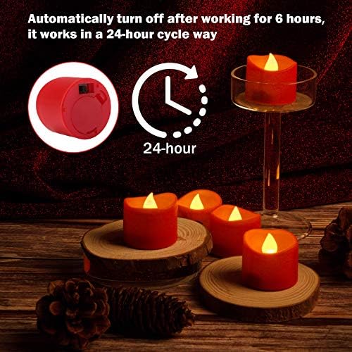 IMAGE LED Tea Lights 12PCS Red Tealight Candles with Timer Battery Operated Tealight Flickering Candle Lights with Rose Petals