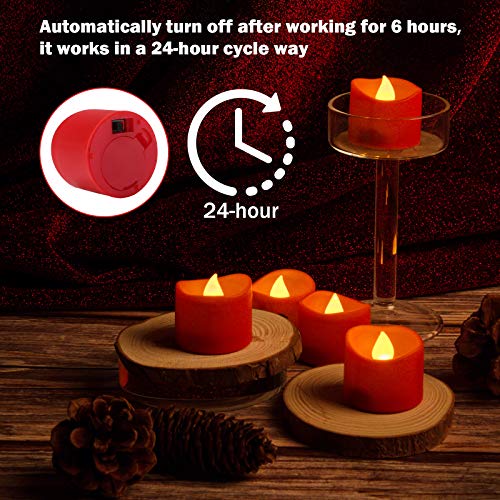 Image Valentine's Day Tea Lights, 12Pack Tealight Candles With Timer And Red Shell, Battery Operated Flameless Tea Lights With 100Pcs Decorative Fake Rose Petals For Tealight Votive Holders & Lantern #TOP23