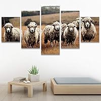 SIGNWIN 5 Panel Canvas Wall Art Modern Art Animals Cow Expressive Farmhouse/Country Multicolor Photography Sheep for Home Decorations Ready to Hang - 60