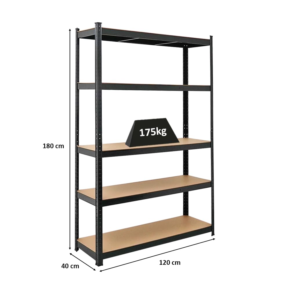 PROREGAL Schwerlastregal Ragnar für Gesamtlast 875kg Maße: 180x120x40 Schwarz, Kellerregal, Steckregal, Garagenregal, Lagerregal