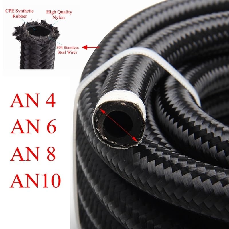 flexiable rubber AN4 AN6 AN8 AN10 Fuel Hose Oil gas Cooler Hose Line Pipe Tube Nylon Stainless Steel Braided Inside Rubber drain elastic (Color : AN6 5 meter)