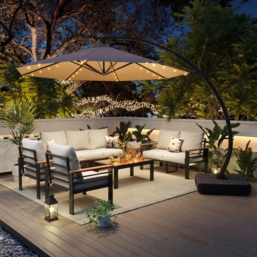 Image of Aoxun Aluminum Patio Furniture Set with Umbrella 7 Seats, Oversized Outdoor Sectional with Washable Thick Cushions, Coffee Table, Patio Conversation Sets for Porch, Balcony, Deck