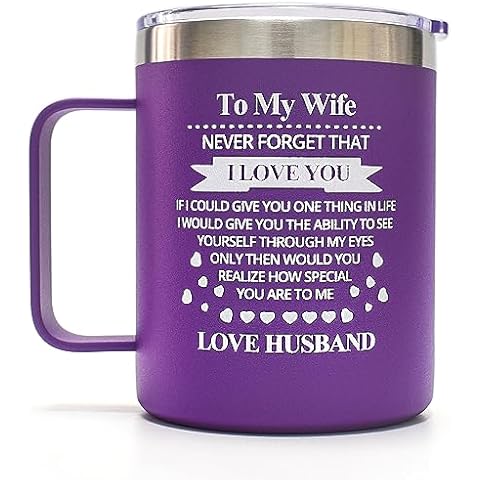 CHIUTUUY Engraved Gifts for Wife, Wife Birthday Gift Ideas 14 OZ Purple Insulated Coffee Mug/Tumbler with Lid and Straw I LOVE YOU Anniversary Birthday Gifts for Wife from Husband Cover