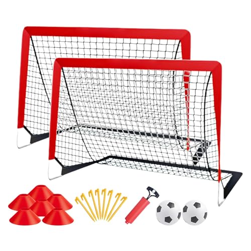 kowaku Kids Soccer Goals Portable Soccer Nets Easy Disassemble Training Equipment with Ball for Outdoor Sports Playground Garden, Red 2 Net