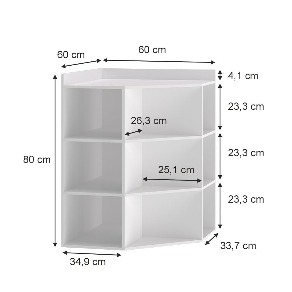 Vicco Scaffale angolare Elina, Bianco, 60 x 80 cm, per conservare ed esporre libri o oggetti decorativi
