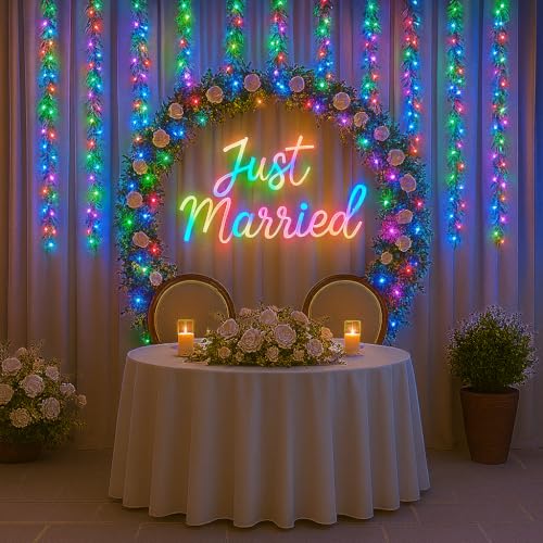 Gesto Artificial Leaf Curtain LED String Lights – Multicolor Fairy Lights with 8 Modes Controller, AC Plug for Home,Room,Wall,Birthday,Wedding & Diwali Decoration, Green Leaf Hanging Lights (10x3 Ft)