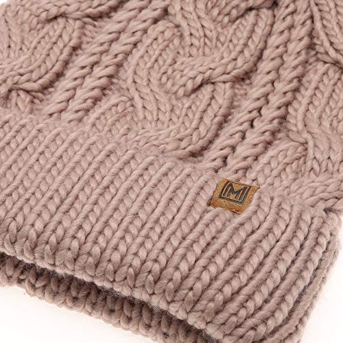 Mirmaru Kids Youth Boys & Girls Ages 7-12 Winter Thick Stretchy Cable Knitted Pom Pom Beanie Hat (Fauxpom, Blush) #TOP4