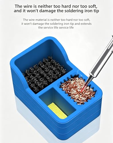 Image of 3-in-1 Soldering Iron Tip Cleaner - Brass Wire, Sponge & Steel Wool Cleaning Station - Desktop Holder for Solder Tip Maintenance, Oxidation Removal & Electronics Repair Tools