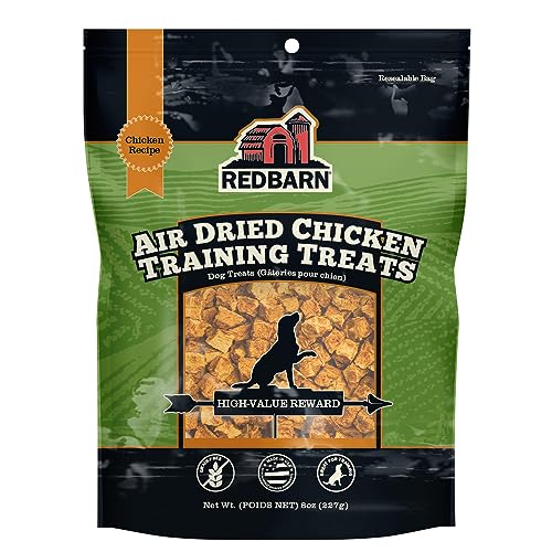 Redbarn Pet Products All-Natural Air Dried Chicken Training Treats for Puppies & Dogs – Grain-Free Single Protein Rewards Made in USA for Small, Medium, & Large Breeds - 8 oz Resealable Bag