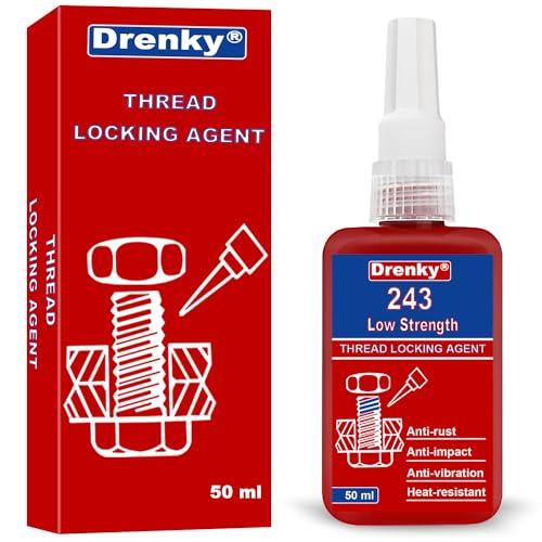Drenky Threadlockers Low Strength, Thread Locker 50ml Oil Tolerant Threadlocker for Metal Bolts Nuts M6-M20 Screw Thread Locker Glue for Locking Sealing and Anti-Rust (Blue)