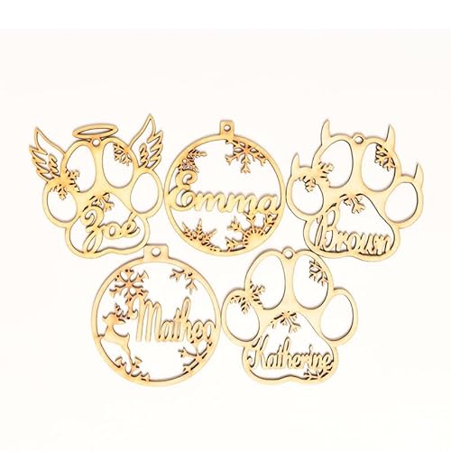 WEIYOUDP Prenom Personnalisé Famille Personnalise Boule A Neige Prenom Boule De Noel A Personnalise Sapin De Noël Deko Bois (M4,1PCS) Cover