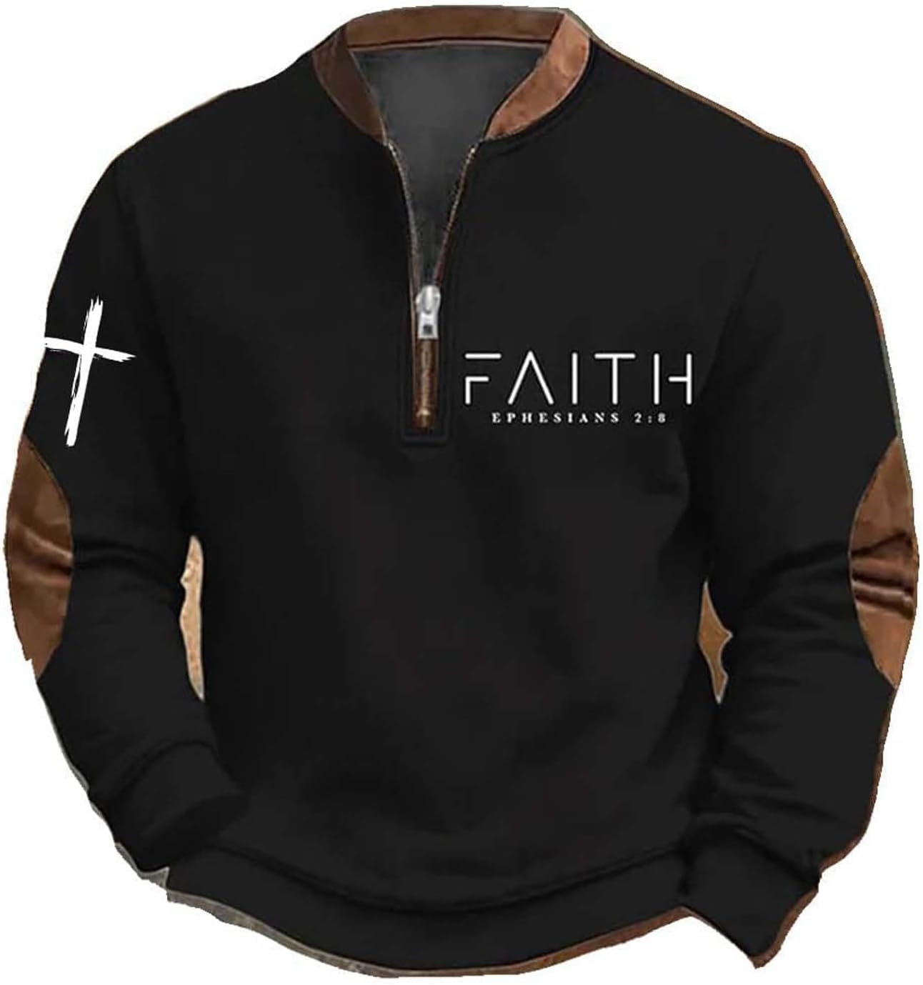 Men's Faith Print Casual T-Shirt Christian Cross Sweatshirt Faith Ephesians 2 8 Pullover