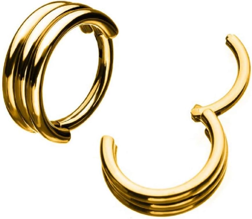 Pierced Owl 16G Gold Plated Stainless Steel Triple Stack Helix Cartilage Septum Hinged Segment Ring - Image 3