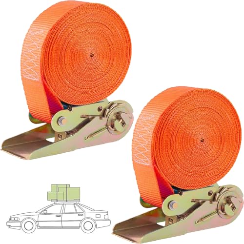 2 Stück Spanngurte mit Ratsche Spanngurte 800KG Ratschengurte Zurrgurte 10mx25mm Orange Ratsche Befestigungsriemen mit Verstellbarer Ratschengurt Set für Feste Ladung (10M)