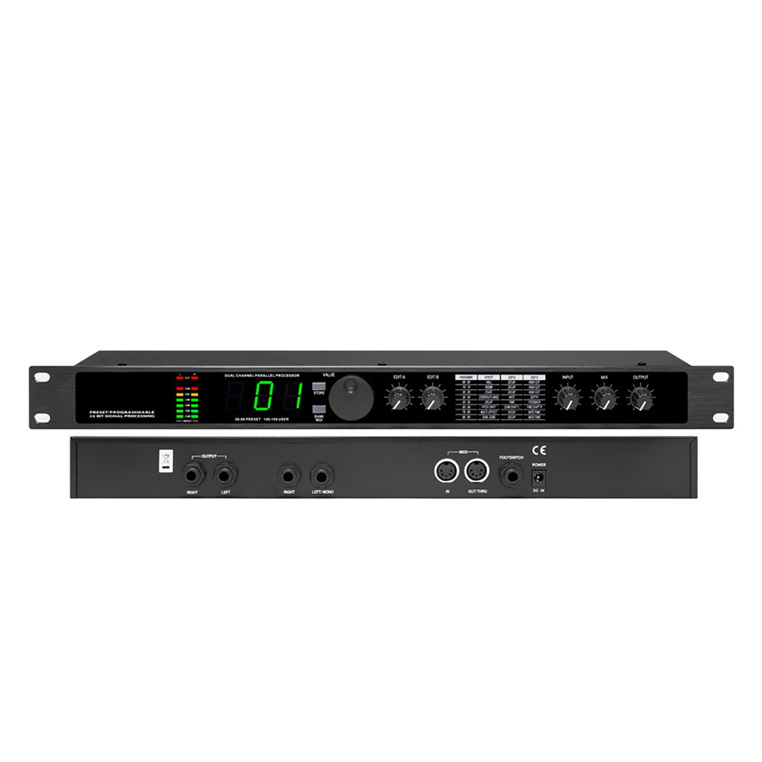 Procesador De Audio Profesional, Ecualizador, Procesador DSP De Reverberación Digital, Procesamiento De Señal De 24 Bits Programable Preestablecido, 99 Programas Preestablecidos, 199 Memoria De Efecto