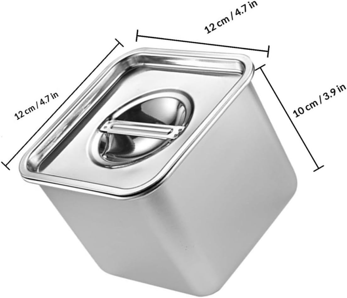 Stainless Steel Condiment Pot with Lid, Square Kitchen Seasoning Jar
