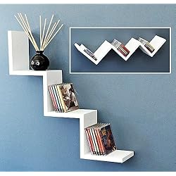Estanteria Zig Zag Leroy Merlin kasahome Juego de 2 estanterías Zig Zag de pared – Estantería blanca para muebles – Estantería a escalera – Mueble de pared moderno 59 x 12 x 12 cm (blanco)