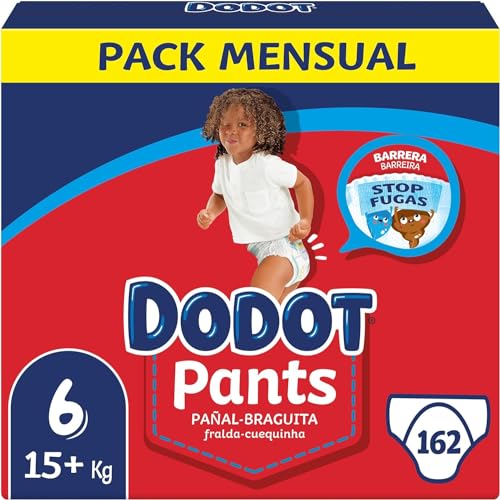 Dodot Pañales Bebé Pants Talla 6 (14-19 kg), 162 Pañales, Pañal-Braguita con Ajuste 360°...