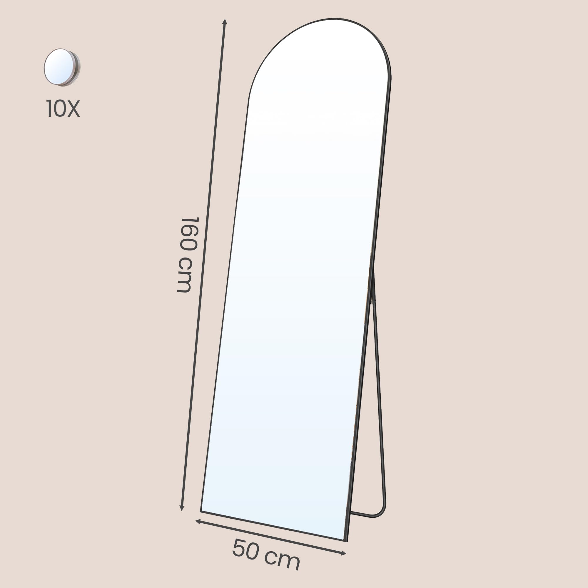SONGMICS Ganzkörperspiegel, 160 x 50 cm, gewölbter Standspiegel, mit Vergrößerungsspiegel, Rahmen aus Aluminiumlegierung, Hartglas, für Schlafzimmer, Wohnzimmer, Garderobe, tintenschwarz LFM031BD02