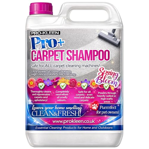 Pro-Kleen Pro+ Carpet Shampoo and Upholstery Cleaning Solution 4 in 1 Concentrate Pet Carpet Cleaner with Odour Removal Suitable for all Machines 5L (Spring Bloom)