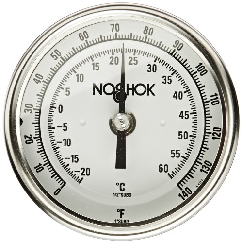 Flash Sale NOSHOK 300 Series 304 Stainless Steel Instrument Type Dual Scale Bi Metal Thermometer with Back Mount, 6" Stem, 1/2" NPT Connection, 3" Dial, 0-250 F Temperature Range