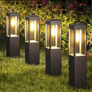 Joomer Solarlampen für Außen Garten, LED Solarleuchten für Außen Warmweiß Quadrat Wegeleuchte Gartenleuchte Wetterfest für Terrasse Rasen Terrasse Auffahrt Deko, 4 Stück