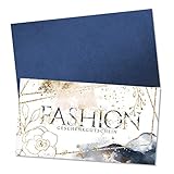 GESCHENKGUTSCHEINcom by POS-HAUER. Gutschein-Set. 25x Gutschein + Kuvert. Für Modeboutiquen Textilwaren Schneiderei Einzelhandel, blanko zum selber Ausfüllen.