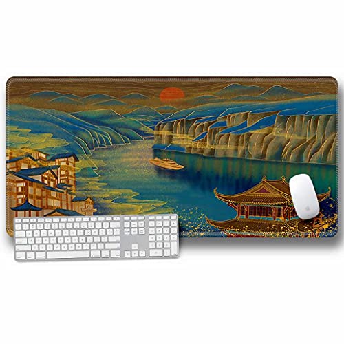 Tapis de souris gaming XXL 900x400 mm bureau design montagnes dorees