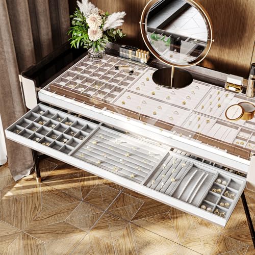 24 Grids Jewelry Tray Earring Organizer Tray Ring Earrings Holder Jewelry Drawer Organizer Storage Display Holder (Grey)