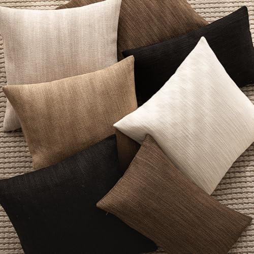 Image of Foindtower Set of 2 Decorative Textured Burlap Linen Throw Pillow Covers Farmhouse Boho Cushion Cover Solid Accent Pillowcase for Couch Sofa Bed Living Room Home Decor, 22x22 Inch,Black