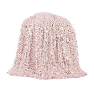 HiEnd Accents Mongolian Sheep Lamb Faux Fur Fluffy Throw, 50×60 inch, Blush Pink Solid Color, Soft Cozy Fuzzy Warm Luxury Blanket, Modern Rustic Style