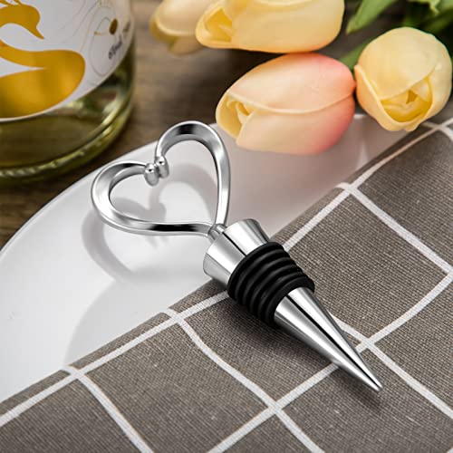 60 Pack Heart Shape Wine Stoppers Love Wine Bottle Stopper Sliver Champagne Beer Bottle Stopper Decorative Wine Stopper With Sheer Bags, Labels For Wedding Gift Valentine's Day Decorations #TOP5