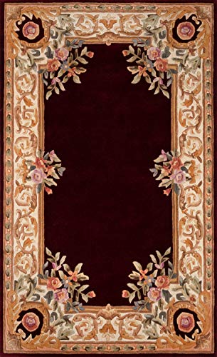 Momeni Harmony India (HARM2HAI-7BUR2030) Tapis traditionnel touffeté à la main en laine Bordeaux 60 x 90 cm