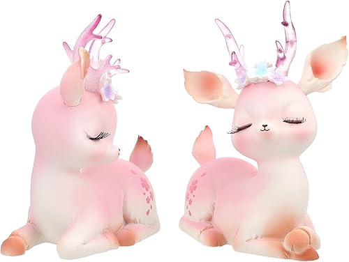 WINOMO 2 figuras de ciervos en miniatura, figuras familiares de ciervos en miniatura, estatuas de escultura de reno, adorno de escritorio de Navidad